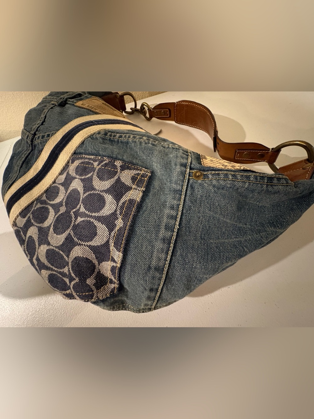 Rare Coach Denim Patchwork XL Hobo Shoulder Bag 10016 - Picture 7 of 16